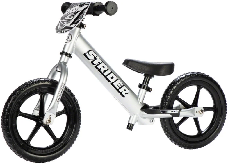 bicycle bikepacking comfort-Strider 12 Pro Kids Balance Bike: Silver