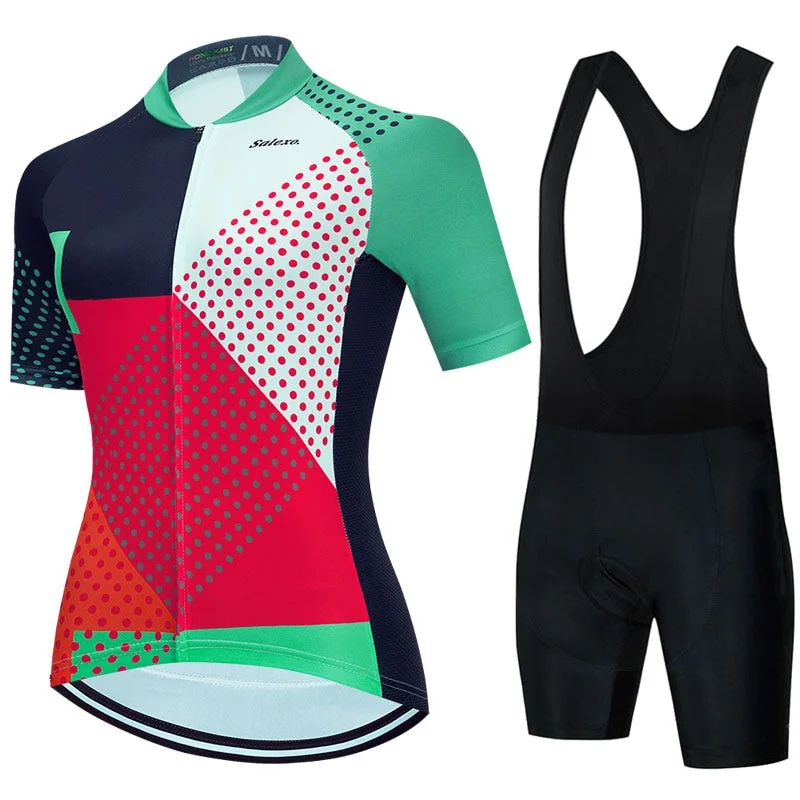 bicycle saddle smoothness-Salexo Women Geometric Cycling Jersey Sets (6 Variants)