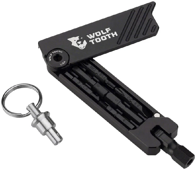 bicycle handlebar strength-Wolf Tooth 6-Bit Hex Wrench Multi-Tool with Keyring - Black