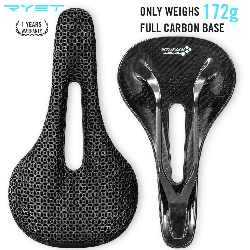 bicycle gear comfort-RYET 3D Printed Bike Saddle Ultralight Full Carbon Bicycle Seat Cushion Road MTB Mountain Gravel Seating Cycling Accessories