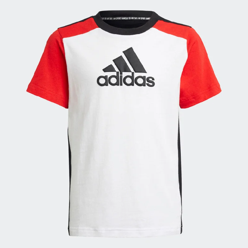 bicycle tire reliability-ADIDAS Logo kids T-shirt -White/Black/Vivid Red