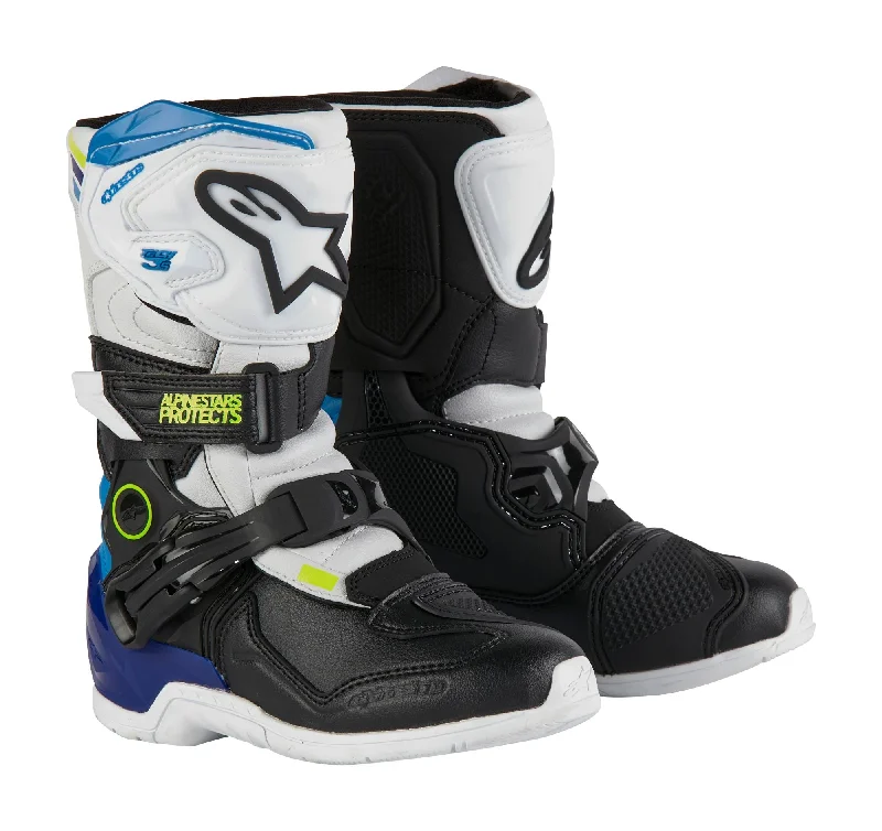 bicycle pad adaptability-ALPINESTARS 2024 KIDS TECH 3S BOOTS - WHITE/BLACK/ENAMEL BLUE