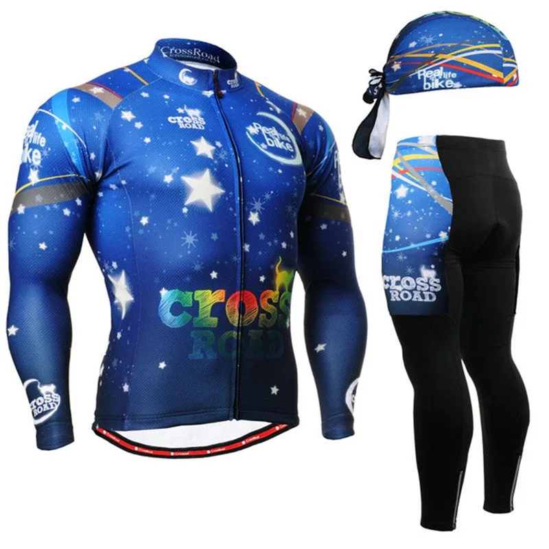 bicycle valve ergonomics-Quality men's Cycling Suits Long sleeve Jersey & Pants blue bike clothing jacket clothes wear motocross blue