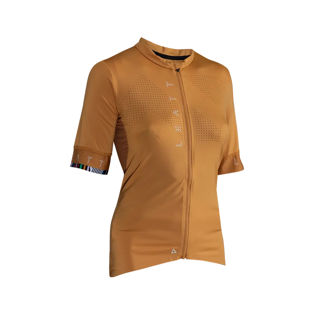 bicycle cleat strength-Leatt Endurance 5.0 Short Sleeve MTB Jersey - Womens - Rust - 2024