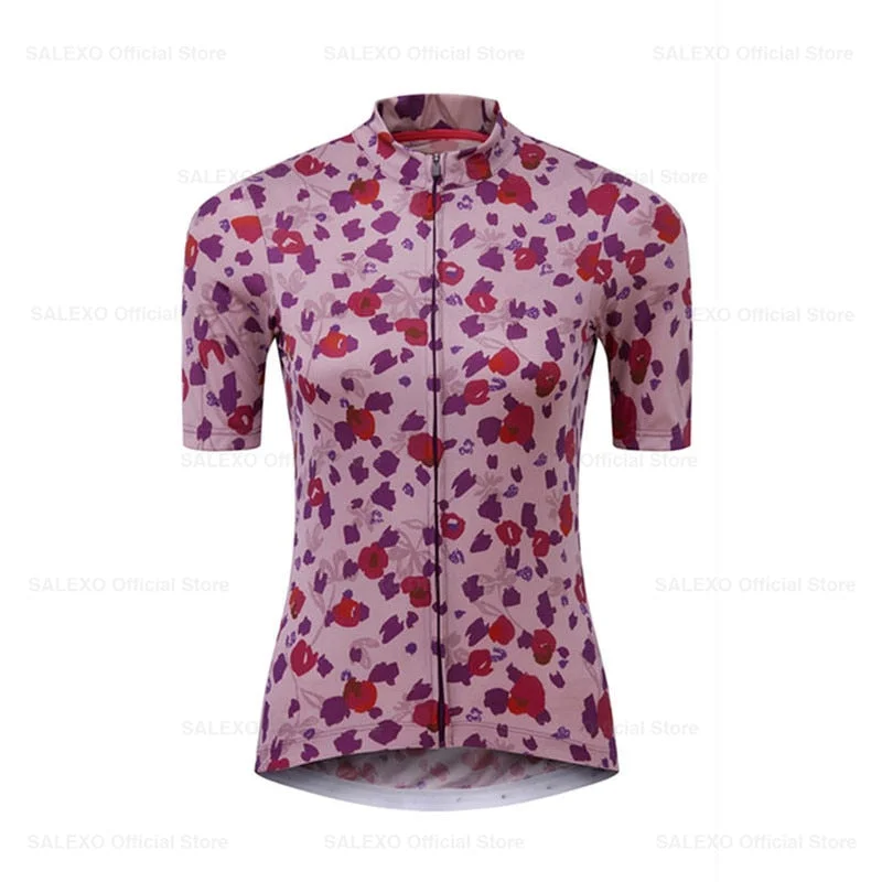 bicycle stem responsiveness-Salexo Women Rose Flower Cycling Jersey Set