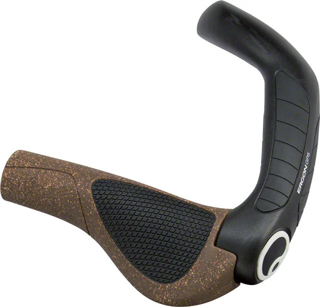 bicycle pedal adaptability-Ergon GP5 BioKork Grips - Black/Tan, Lock-On, Large