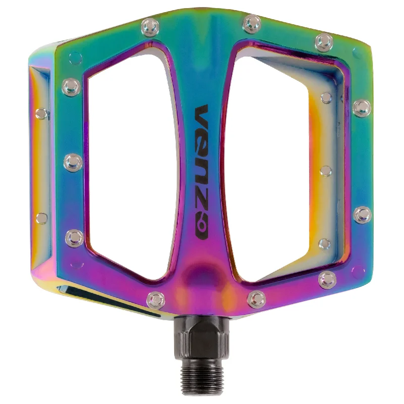 bicycle stem responsiveness-Venzo BMX MTB Bike Pedals with Removable Reflectors -  Large Flat Platform Anti-Skid Cycling Pedals - Dazzling Color with Die-Cast Aluminium Body 9/16" Cr-Mo Axle - Great for Mountain Bikes BMXs