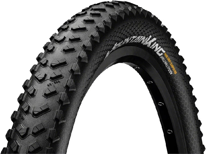 bicycle stand toughness-Continental Mountain King Tire - 26 x 2.30 Tubeless Folding BLK PureGrip ShieldWall System E25