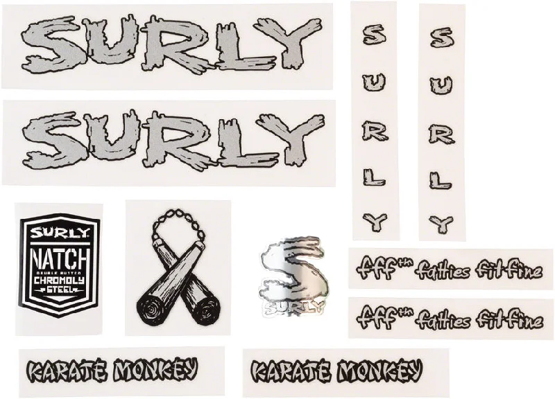 bicycle seatpost robustness-Surly Karate Monkey Frame Decal Set - Metallic Silver