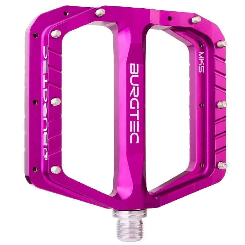 bicycle chain adaptability-Burgtec Penthouse Flat Pedals MK5 Steel Boost Axles - Purple Rain