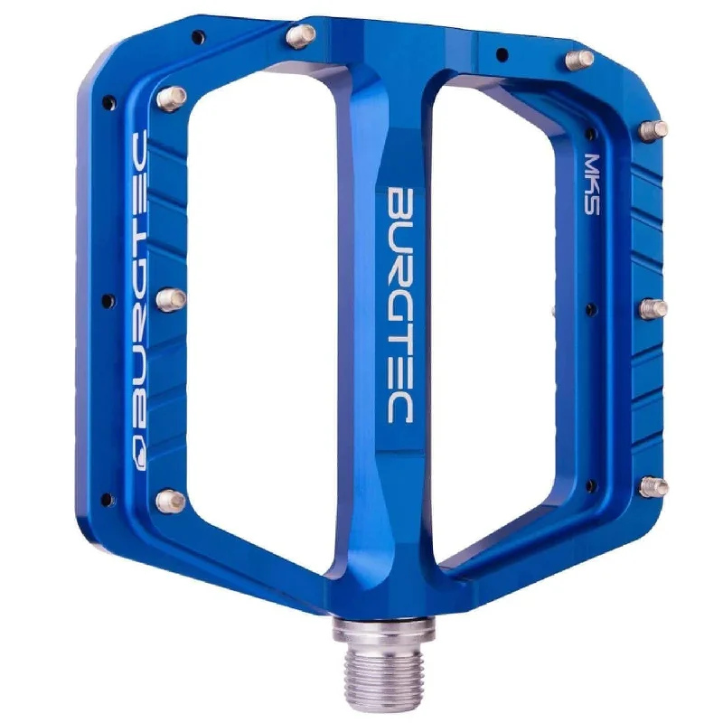 bicycle brake adaptability-Burgtec Penthouse Flat Pedals MK5 Steel Boost Axles - Blue