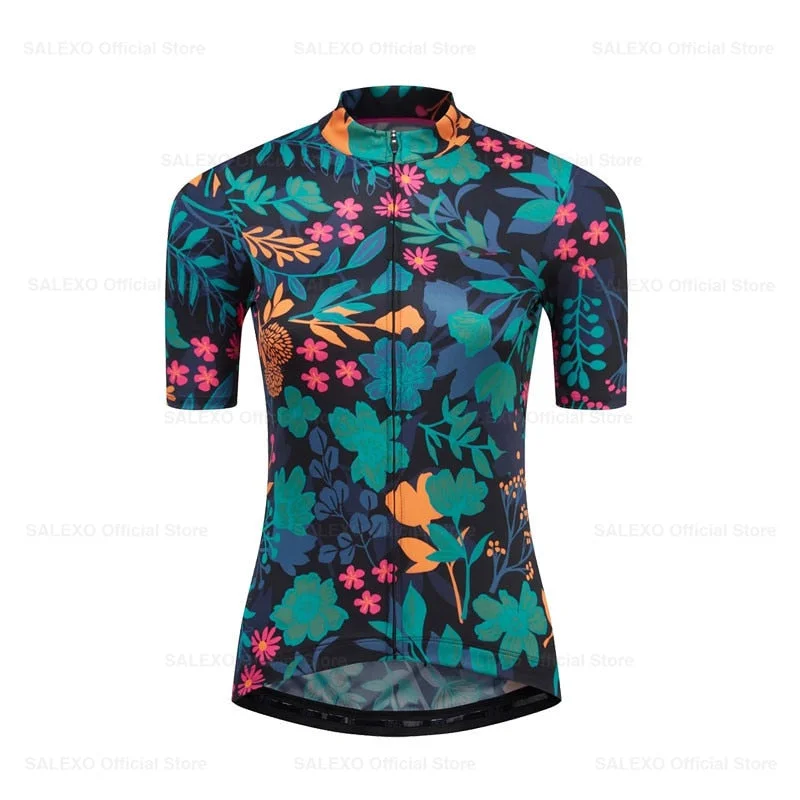 bicycle gear grip-Salexo Women Floral Cycling Jersey