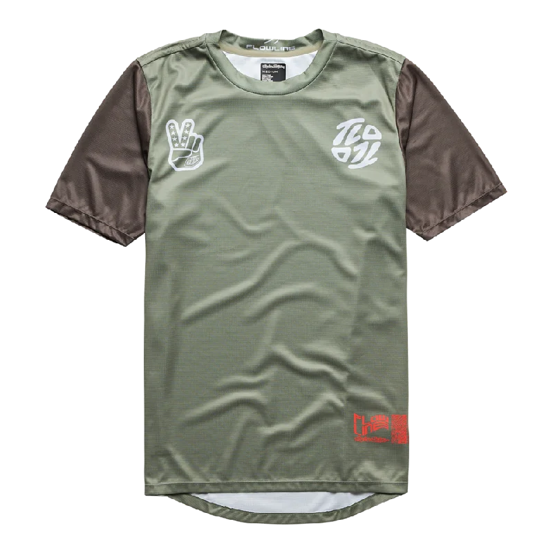 bicycle sharing comfort-Troy Lee Designs Flowline Short Sleeve MTB Jersey - Youth - Flipped - Olive