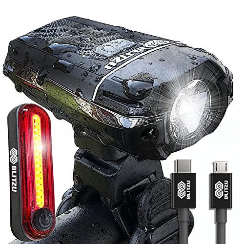 bicycle cleaner stability-Blitzu Gator 380 USB Rechargeable Bike Light Set POWERFUL Lumens Bicycle Headlight FREE TAIL LIGHT, LED Front and Back Rear Lights Easy To Install for Kids Men Women Road Cycling Safety Flashlight