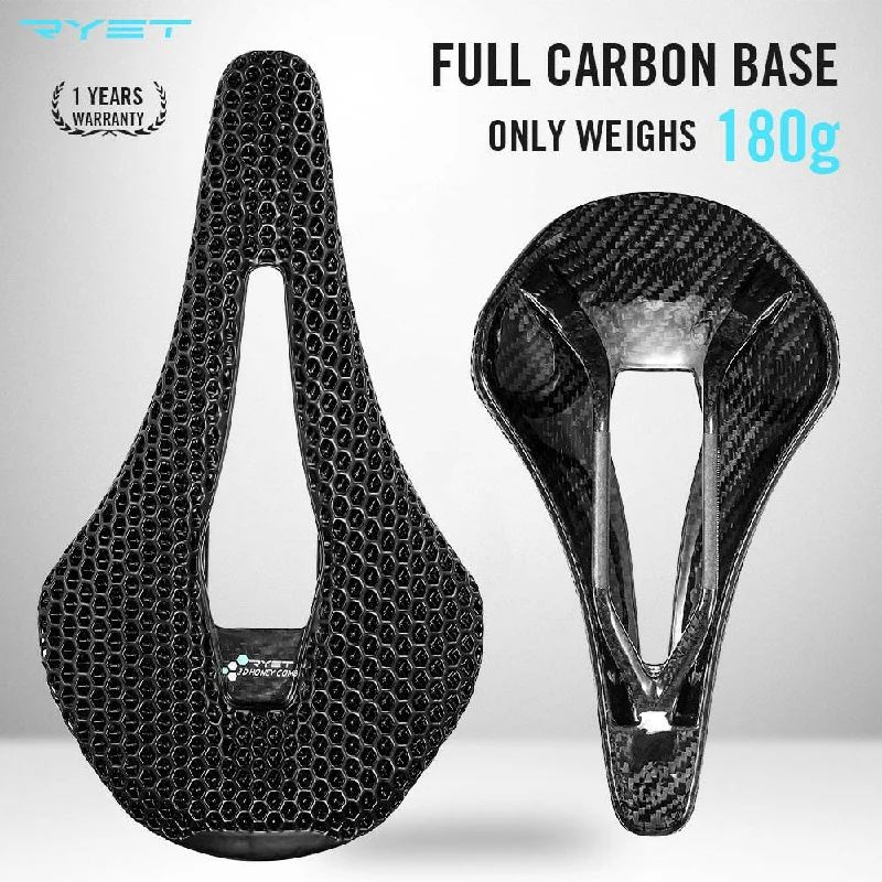 bicycle parking comfort-RYET 3D Printed Saddle Ultralight Full Carbon 180g Bicycle Seat Road MTB Mountain Gravel Seating For Men Women Cycling Bike Part