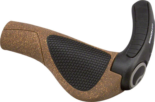 bicycle stand versatility-Ergon GP3 BioKork Grips - Large, Black/Cork, Lock-On