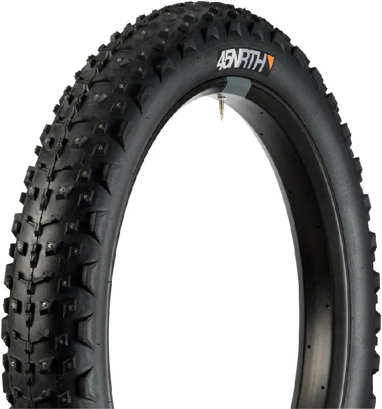 bicycle touring comfort-45NRTH Dillinger 4 Tire - 26 x 4 Tubeless Folding BLK 120 TPI 240 Concave Carbide Aluminum Studs