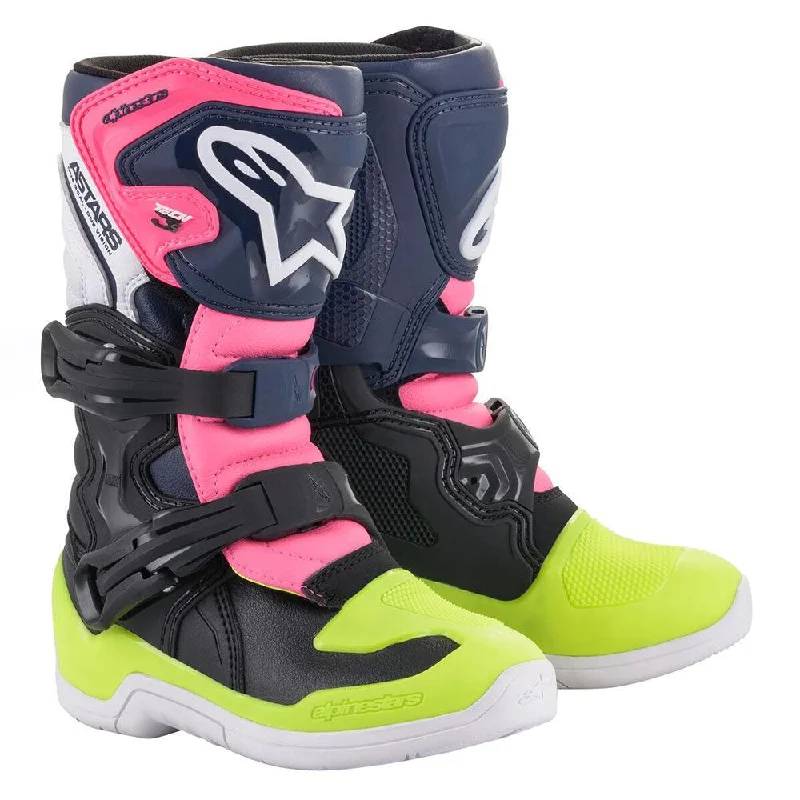 bicycle pad strength-ALPINESTARS TECH 3S KIDS BOOTS - BLACK/BLUE/PINK/FLUO YELLOW