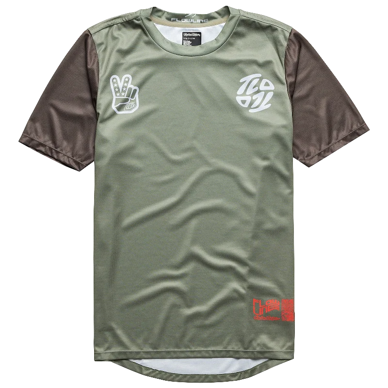 bicycle cleat comfort-Troy Lee Designs Flowline Short Sleeve MTB Jersey - Flipped - Olive