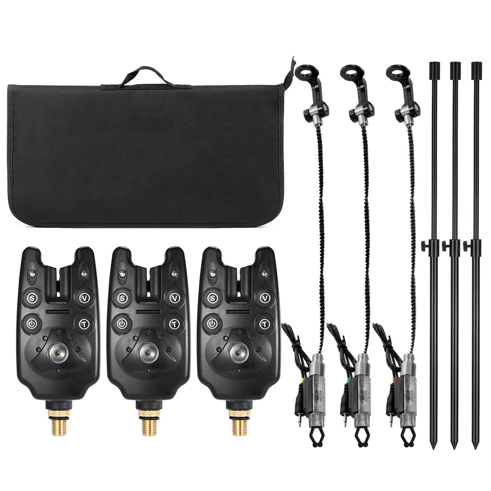 bicycle rotor adaptability-Fishing Bite Alarms Fishing LED Alarming Banksticks Swingers Set with Padded Fishing Tool Bag For Outdoor Fishing