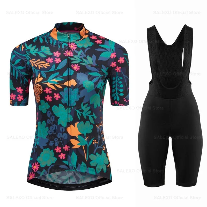 bicycle frame performance-Salexo Women Floral Cycling Jersey Set