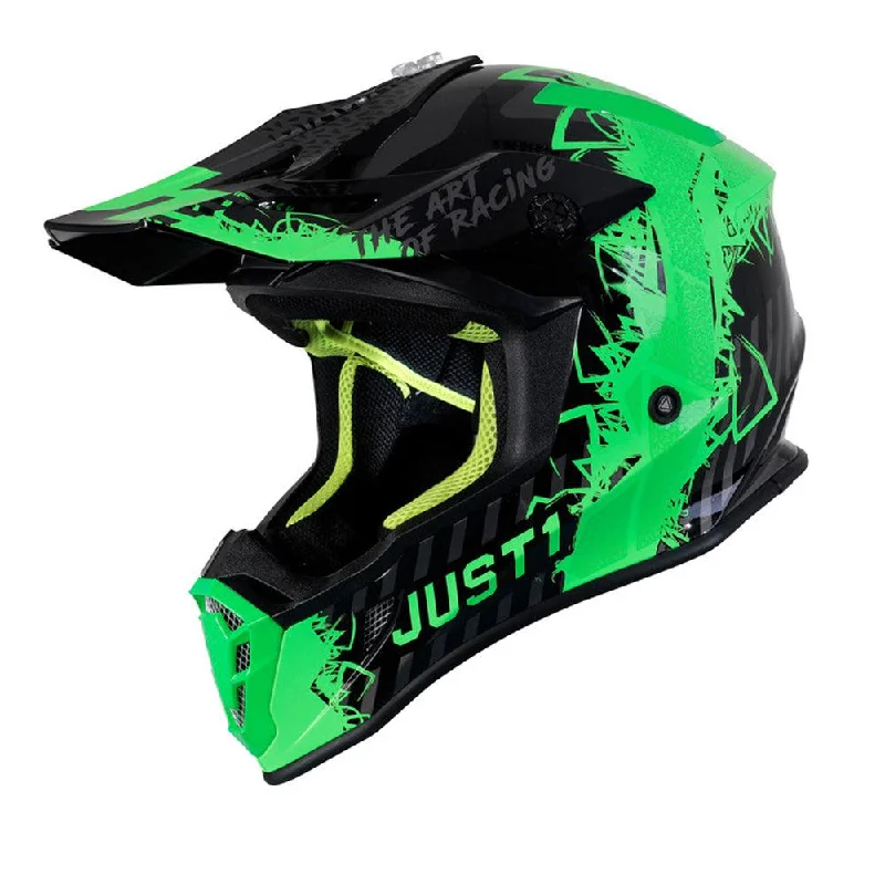 bicycle pad performance-JUST1 J38 MASK 2021 HELMET - FLUO GREEN TITANIUM/BLACK GLOSS