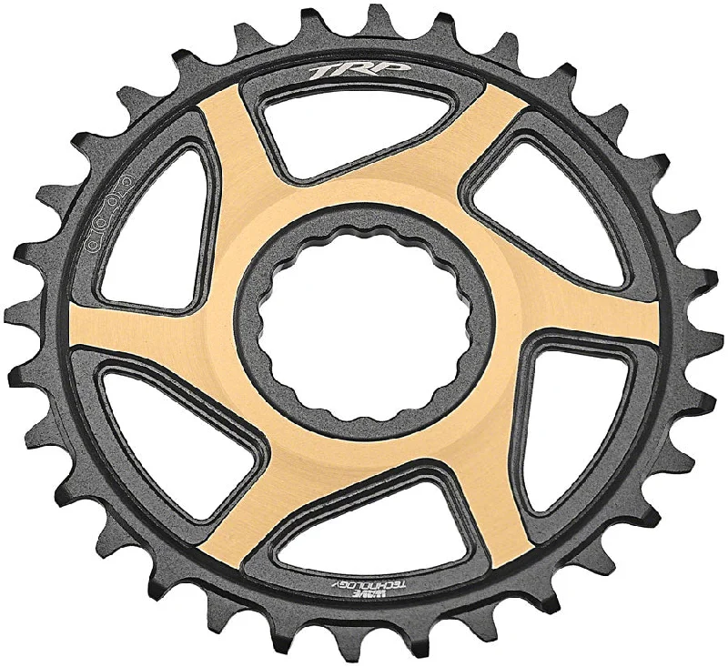 bicycle gear grip-TRP CR-M9050 Boost Direct Mount Chainring - 34t 12-Speed CINCH Mount 3mm Offset 7075-T6 Aluminum Sandblasted BLK/Gold