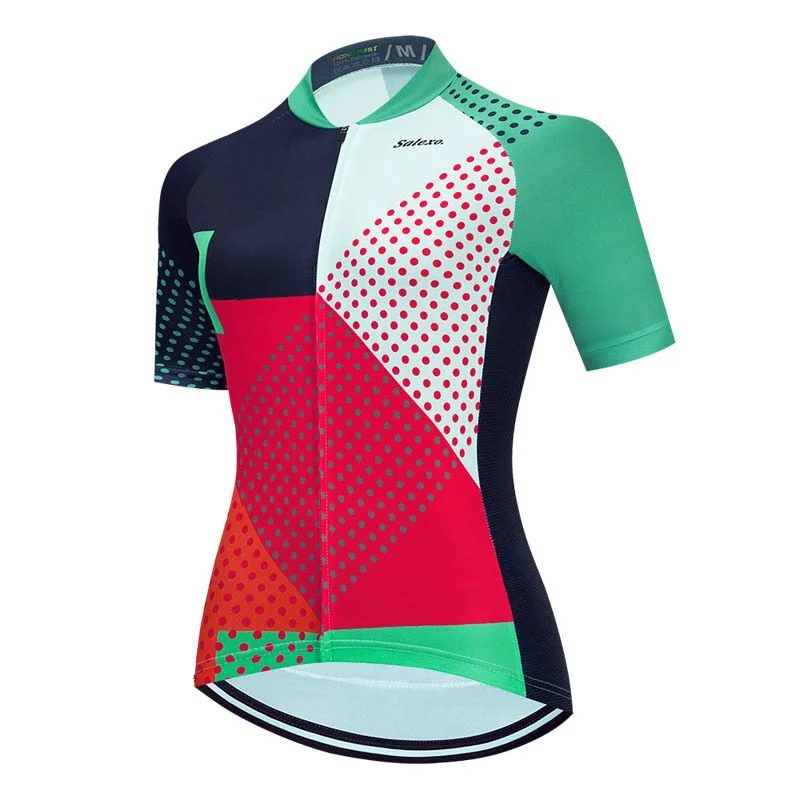 bicycle cleat smoothness-Salexo Women Geometric Cycling Jerseys (3 Variants)