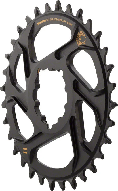 bicycle brake adaptability-SRAM X-Sync 2 Eagle Direct Mount Chainring - 32 Tooth 3mm Boost Offset 12-Speed BLK Gold