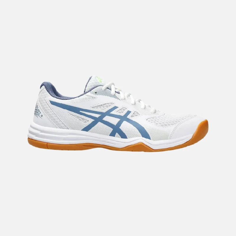 bicycle pad reliability-Asics Upcourt 5 Men's Badminton Shoes -White/Denim Blue