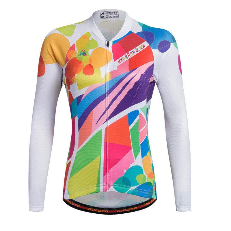 bicycle suspension efficiency-Reflective Lady Colorful Long Sleeve Cycling Jerseys Women Bike Jacket Cycle Shirts MTB Wear