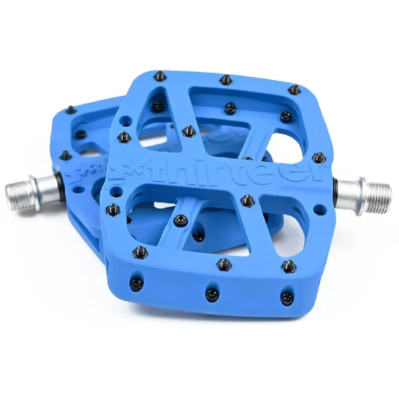 bicycle tool ergonomics-E*Thirteen Base Flat MTB Pedals Composite - Blue