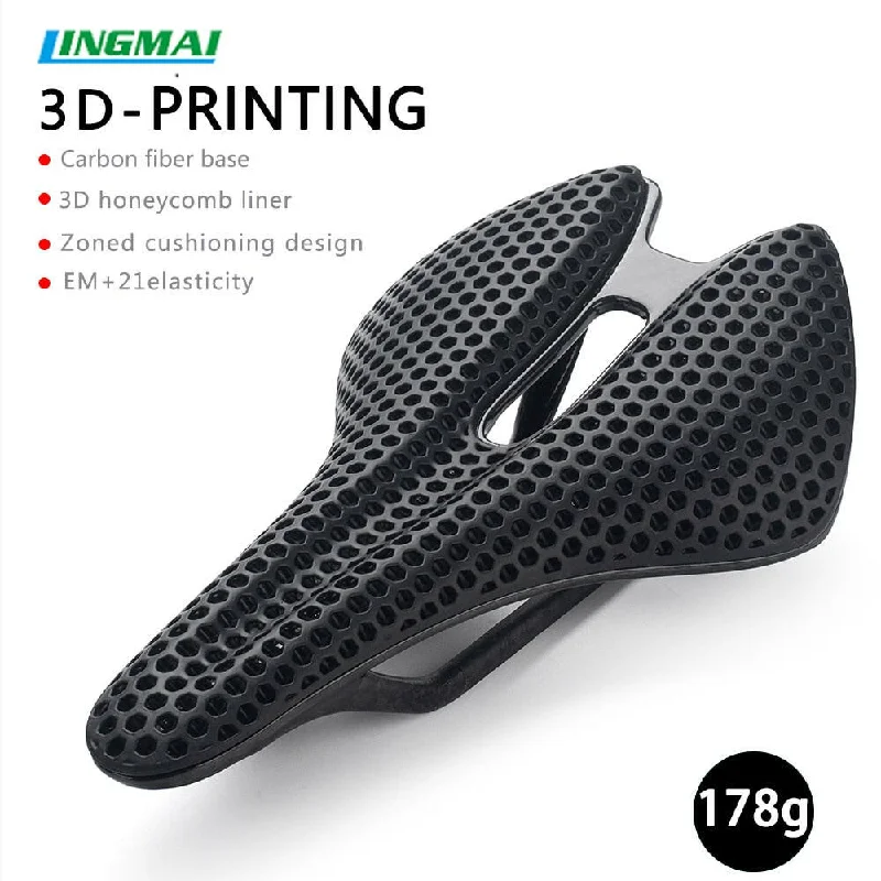 bicycle workshop comfort-LINGMAI Carbon Fiber 3D Printed Bicycle Saddle Ultralight Hollow Bike Seat Men Women Triathlon Racing Road MTB Bike Saddle