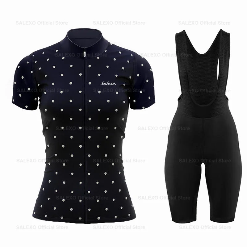 bicycle sidewall comfort-Salexo Women Polka Dot Cycling Jersey Sets