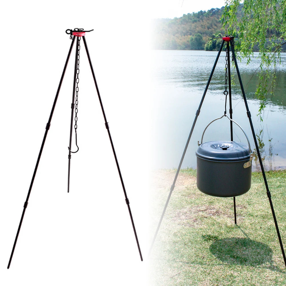 bicycle pad reliability-Outdoor Camping Bonfire Tripod Portable Triangle Support ForFire Hanging Pot Outdoor Campfire Cookware Picnic Cooking Grill Tool