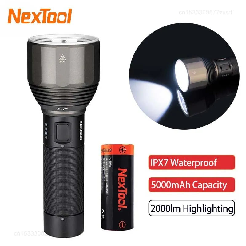 bicycle sidewall efficiency-NexTool Flashlight 2000lm 380m 5 Modes IPX7 Waterproof LED Flashlight Rechargeable Seaching Torch Lamp for Outdoor Camping