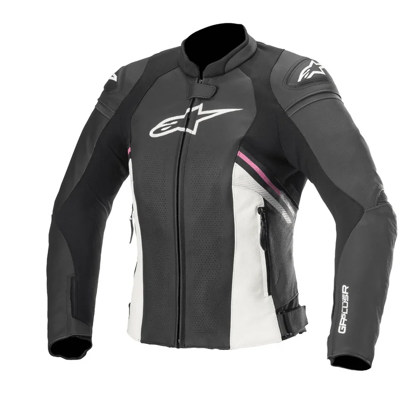 bicycle pedal smoothness-ALPINESTARS STELLA GP PLUS R V3 AIR LEATHER JACKET - BLACK/WHITE/FUCHSIA